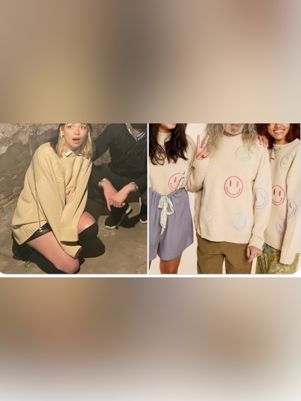 Earthbound Trading Co. Crewneck Smiley Face Knit Sweater - Cream